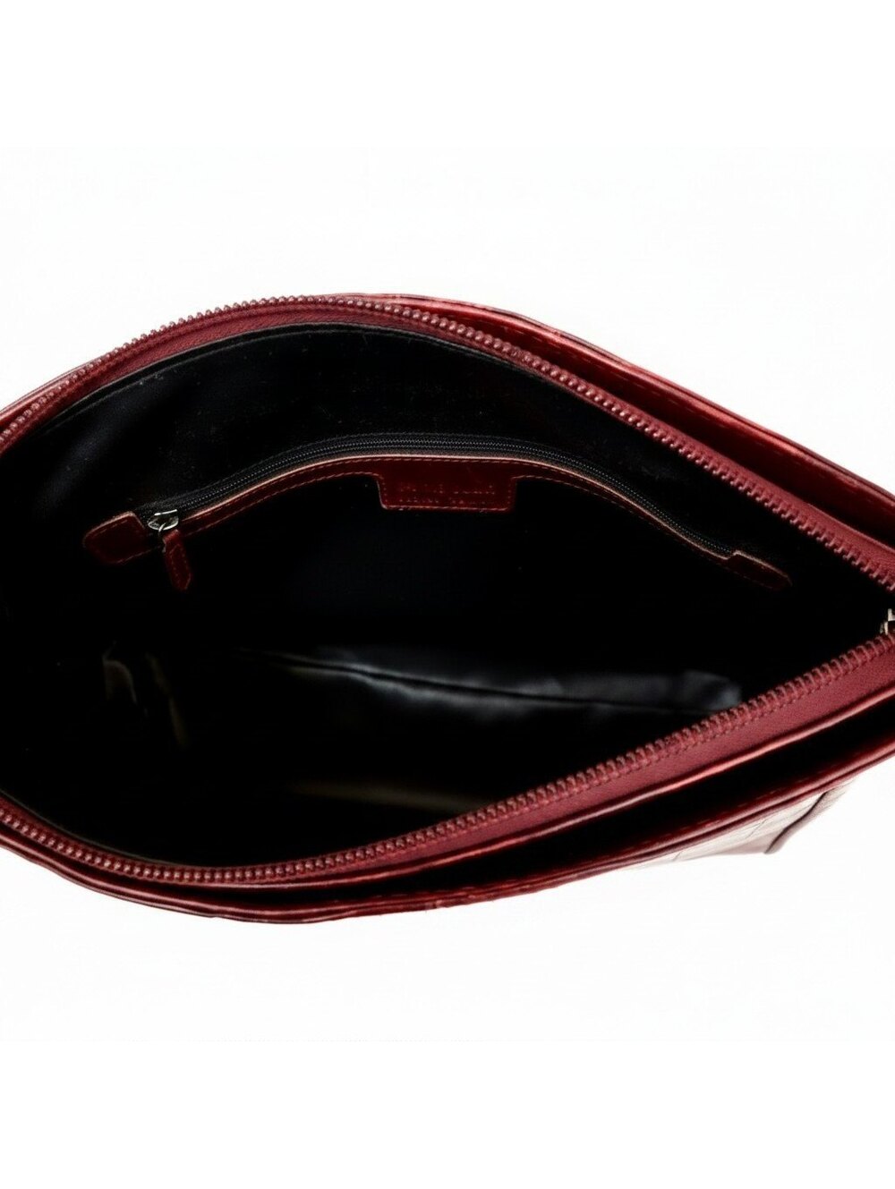 Vintage Italian Croc Embossed Leather Burgundy Crossbody Bag Made in Italy - Picture 3 of 7
